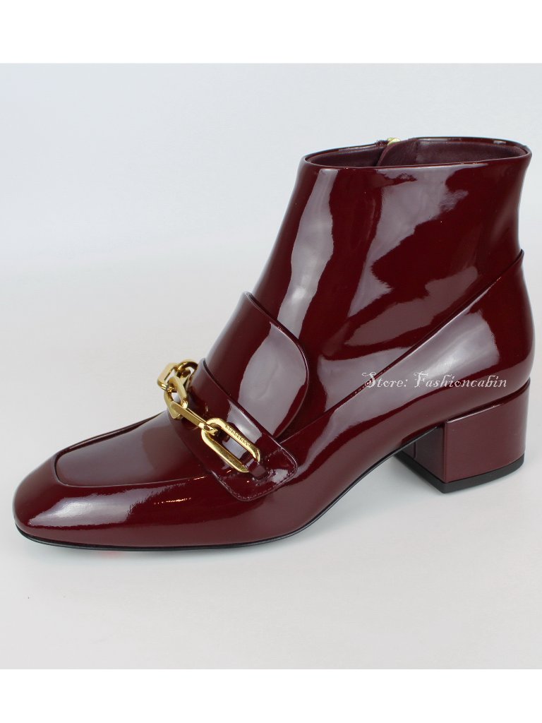 New Burberry Chettle Leather Bootie, Burgundy Red, Eu 36